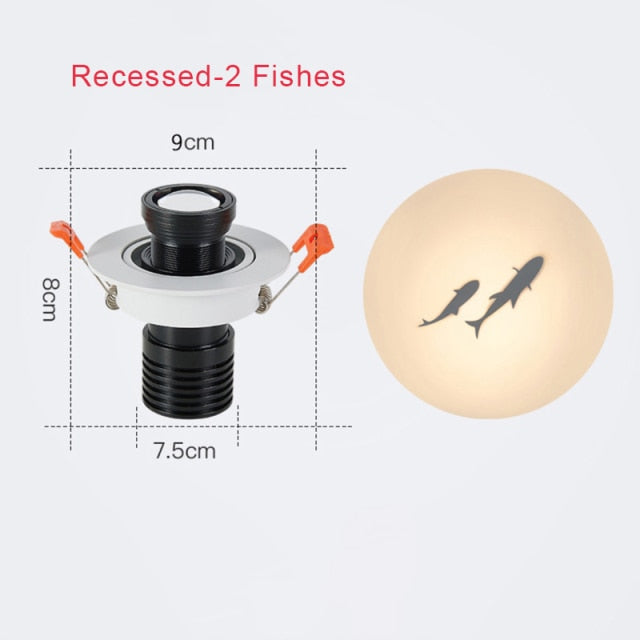 LED Downlight Projection Fish Spotlight Led Ceiling Lamp Recessed Rotatable Indoor Spot Light For Mall Bar Living Wall Decor