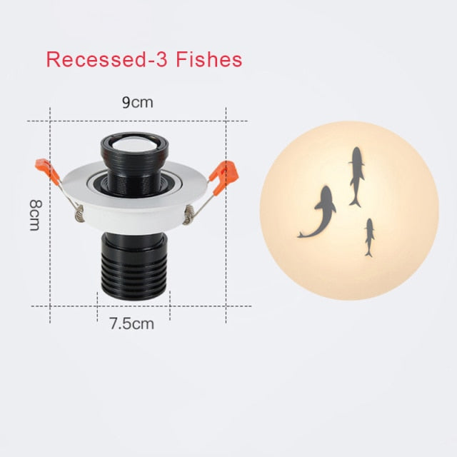 LED Downlight Projection Fish Spotlight Led Ceiling Lamp Recessed Rotatable Indoor Spot Light For Mall Bar Living Wall Decor