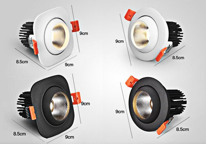 Dimmable Round Recessed COB LED Downlights 9W 12W 15W LED Ceiling Spot lights Background Painting Lamps AC85~265V Indoor Lighting