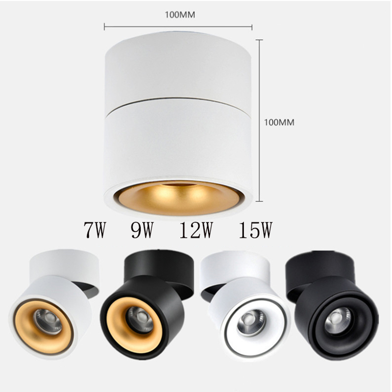 Dimmable LED Downlights Surface Mounted COB LED Spot Ceiling Lamp 9W 12W 15W 18W Foldable And 360° Rotatable Background
