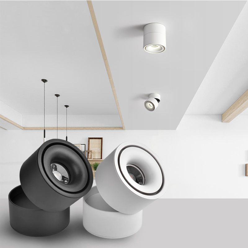 Dimmable LED Downlights Surface Mounted COB LED Spot Ceiling Lamp 9W 12W 15W 18W Foldable And 360° Rotatable Background