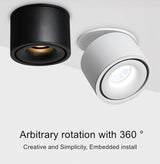 Dimmable LED Downlights Surface Mounted COB LED Spot Ceiling Lamp 9W 12W 15W 18W Foldable And 360° Rotatable Background