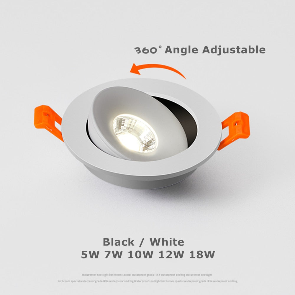 DBF 2022 New 360 Degrees Angle Adjustable 5W 7W 10W 12W 18W Ceiling Spot Lights Recessed Downlights For Home TV Background