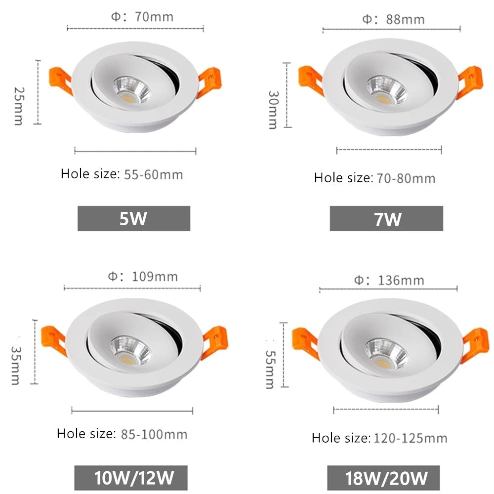 DBF 2022 New 360 Degrees Angle Adjustable 5W 7W 10W 12W 18W Ceiling Spot Lights Recessed Downlights For Home TV Background