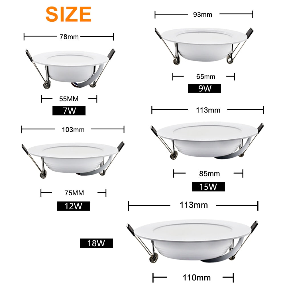 Ceiling LED Downlight AC 220V 10Pcs/lot LED Spot Light 18W 15W 12W 9W 7W Round Recessed Downlight Room For Home Decor Spotlight