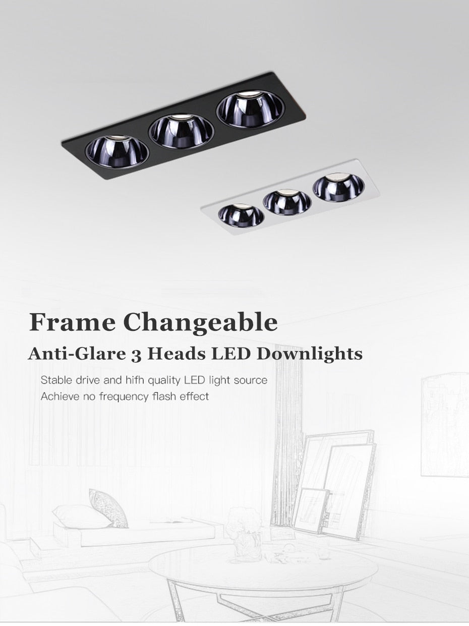 High Brightness Anti Glare Ceiling Recessed LED COB Downlights Angle Adjust 21W 36W 45W 60W Spot Lights Home Indoor Bedroom 220V