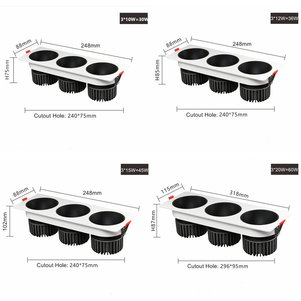 High Brightness Anti Glare Ceiling Recessed LED COB Downlights Angle Adjust 21W 36W 45W 60W Spot Lights Home Indoor Bedroom 220V