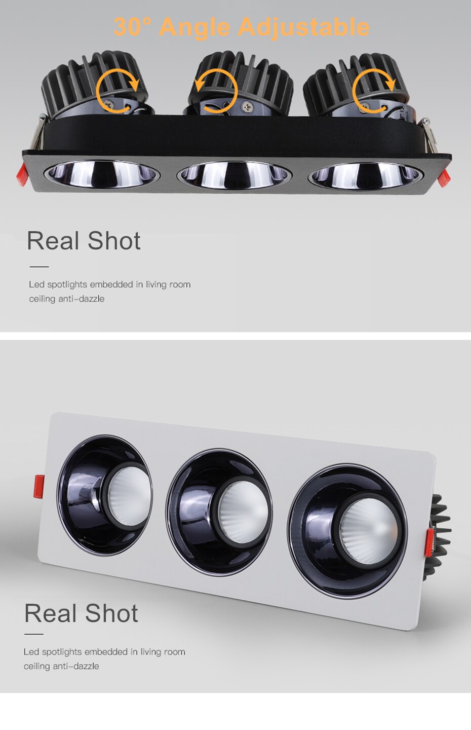 High Brightness Anti Glare Ceiling Recessed LED COB Downlights Angle Adjust 21W 36W 45W 60W Spot Lights Home Indoor Bedroom 220V