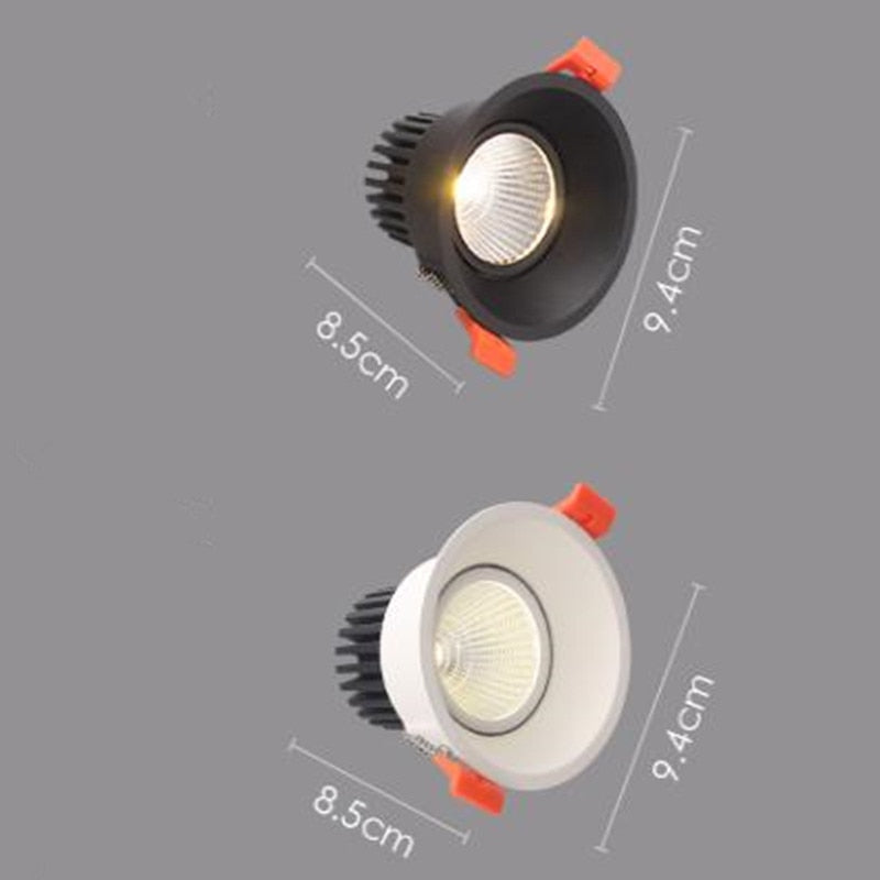 Dimmable LED Downlight Anti Glare 9W 12W 85-265V COB LED DownLights Dimmable Spot Recessed Down Light Bulb White Black body