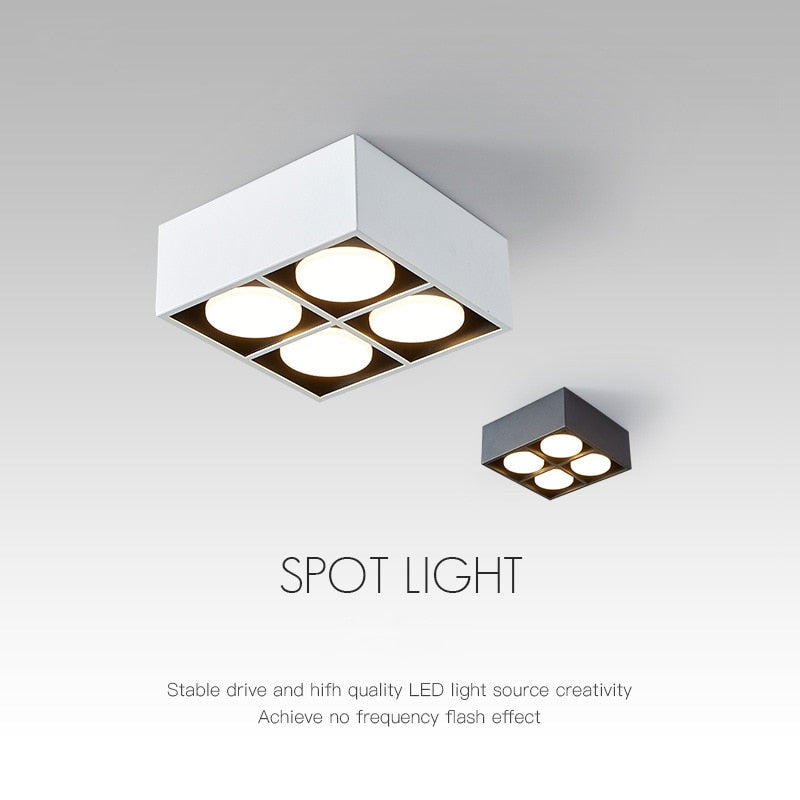 Surface Mounted LED Ceiling Lamp Spot 28W Led Downlight Angle Adjust Square Box Grille Light For Kitchen Home Lighting