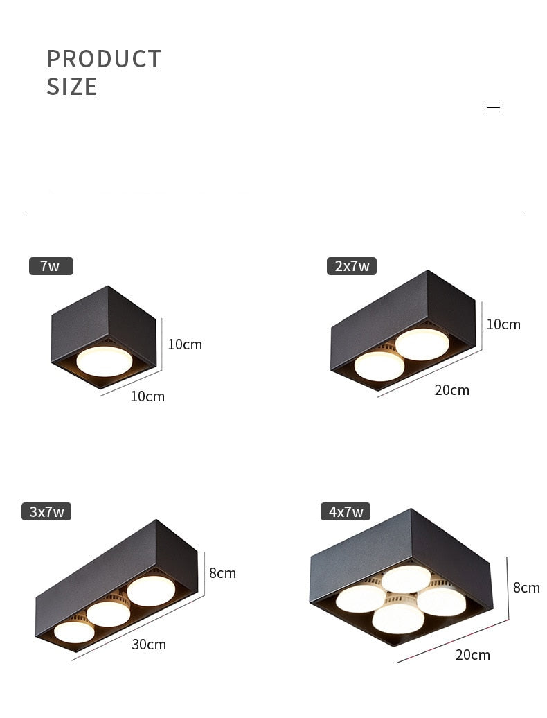 Surface Mounted LED Ceiling Lamp Spot 28W Led Downlight Angle Adjust Square Box Grille Light For Kitchen Home Lighting