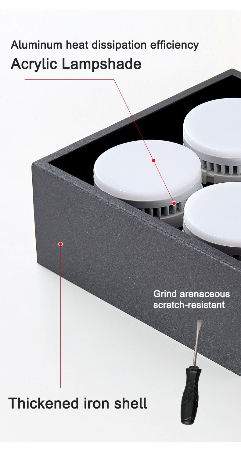 Surface Mounted LED Ceiling Lamp Spot 28W Led Downlight Angle Adjust Square Box Grille Light For Kitchen Home Lighting