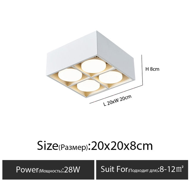Surface Mounted LED Ceiling Lamp Spot 28W Led Downlight Angle Adjust Square Box Grille Light For Kitchen Home Lighting