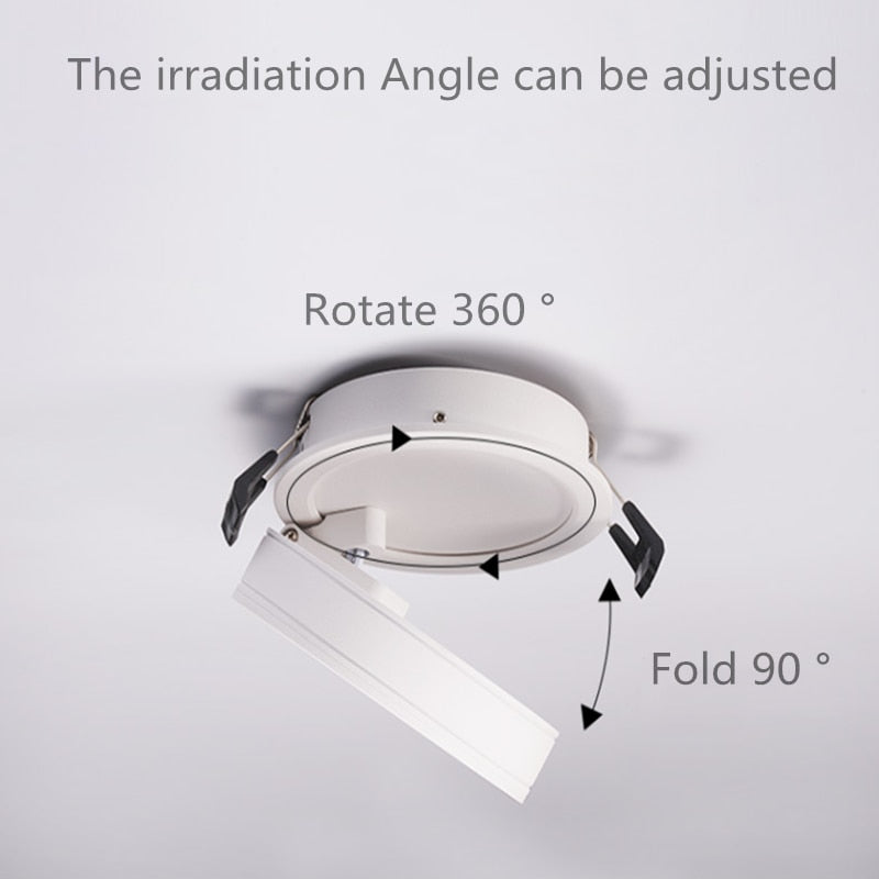 Round 90° Folding Recessed COB LED Downlights 5W/7W/12W LED Ceiling Spot lights Background Painting Lamps AC220V Indoor Lighting