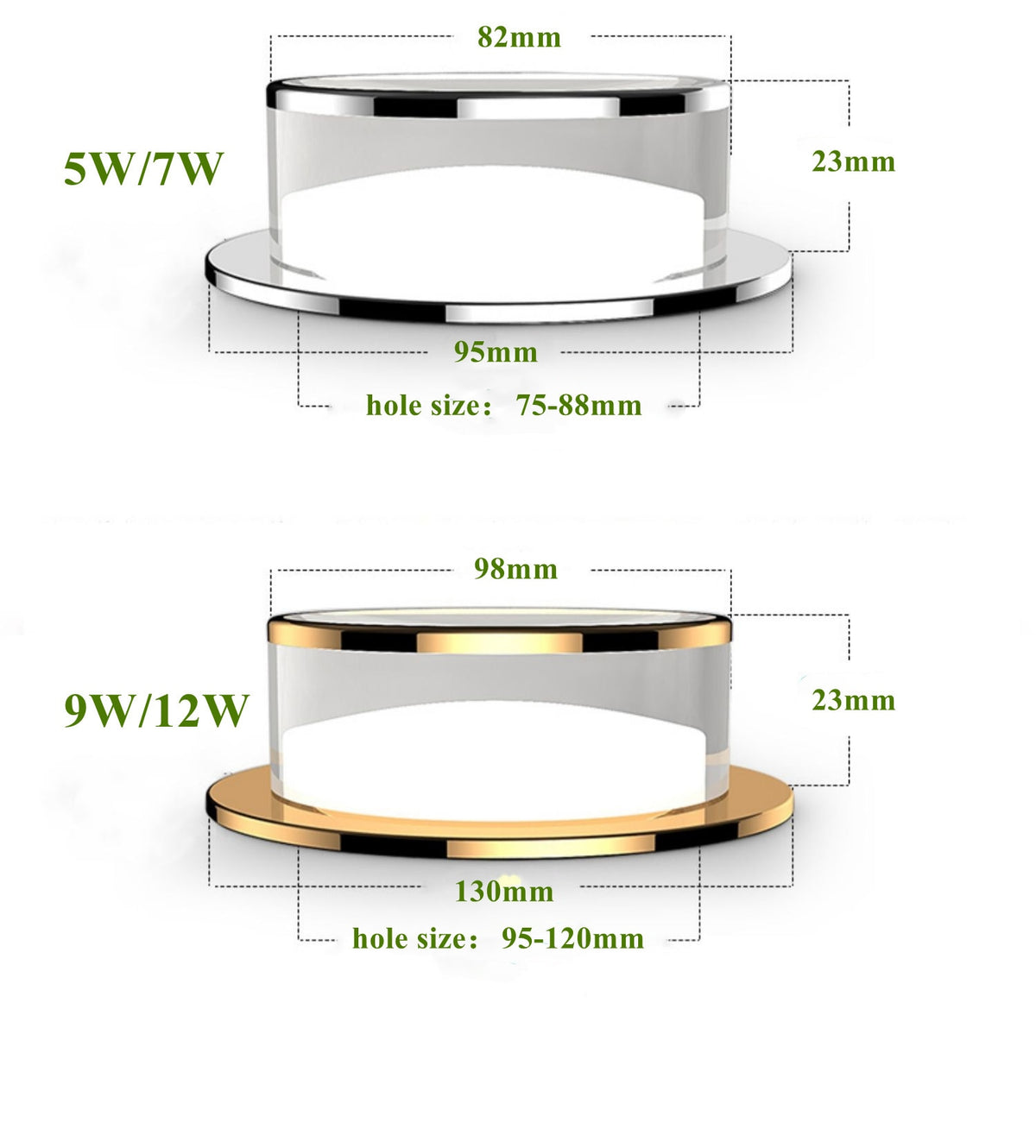 LED Crystal Downlight 5W 7W 9W 12W  Dimmable Recessed Ceiling spot light Ceiling lamp for Living Room Bedroom Kitchen lights