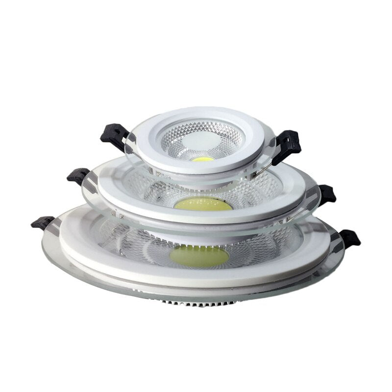 LED Downlight 10pcs/lot 5W 10W 15W 25W 3 Colors Change (3000K/4000K/6000K) Glass COB LED Downlight AC85-265V Recessed Lamp