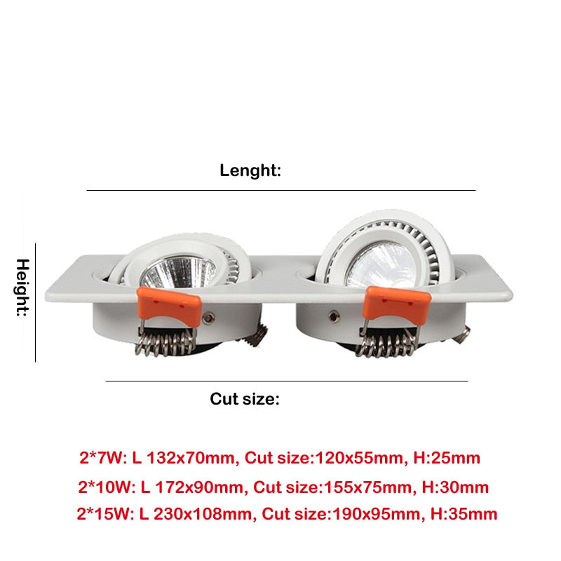 Square 360 Angle Adjustable LED COB Recessed Downlight Black/White 7W 10W 15W 14W 20W 30W LED Ceiling Spot Light Pic Background