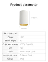 XRZLux Round Surface Mounted Led Downlights 10W COB LED Ceiling Spot Lights Aluminum Anti-glare LED Lamp Indoor Lighting