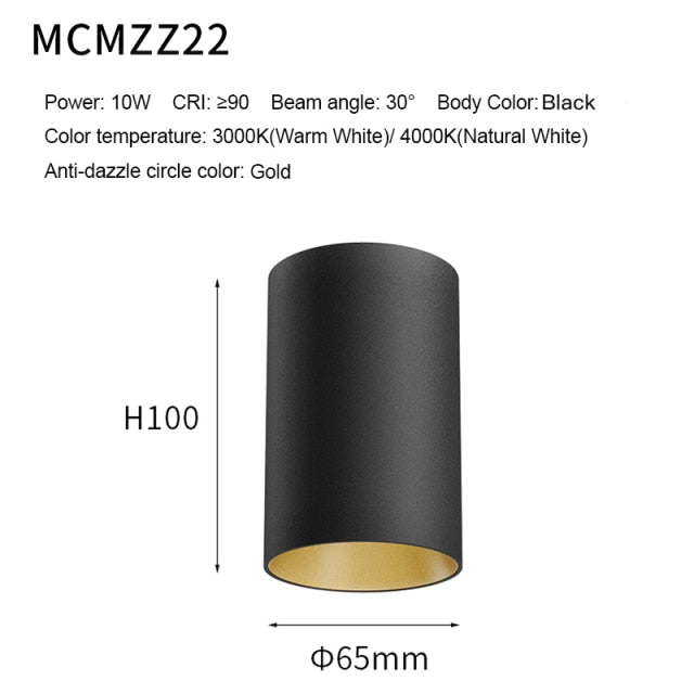 XRZLux Round Surface Mounted Led Downlights 10W COB LED Ceiling Spot Lights Aluminum Anti-glare LED Lamp Indoor Lighting