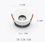 Anti-glare Recessed Ceiling Downlight lamp 7W 12W 15W Dimmable cob led spot lights Ceiling Fixtures Lighting AC85-265V