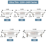 Silver White Ultra Bright LED Downlight 3w 5w 10w 12w 15w 18w Thin Round LED Ceiling Recessed Spot Light AC85~240v DownLight