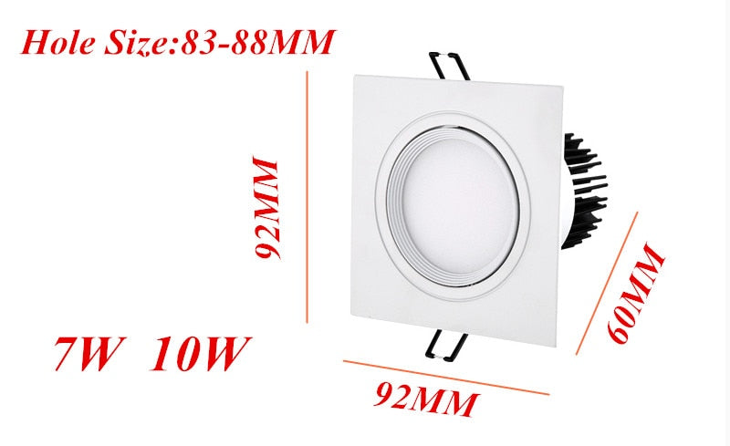 Super Bright LED Dimmable Square Cob Downlight COB 7W 10W 14W 20W LED Spot Light Decoration Ceiling Lamp AC 110V 220V White Body