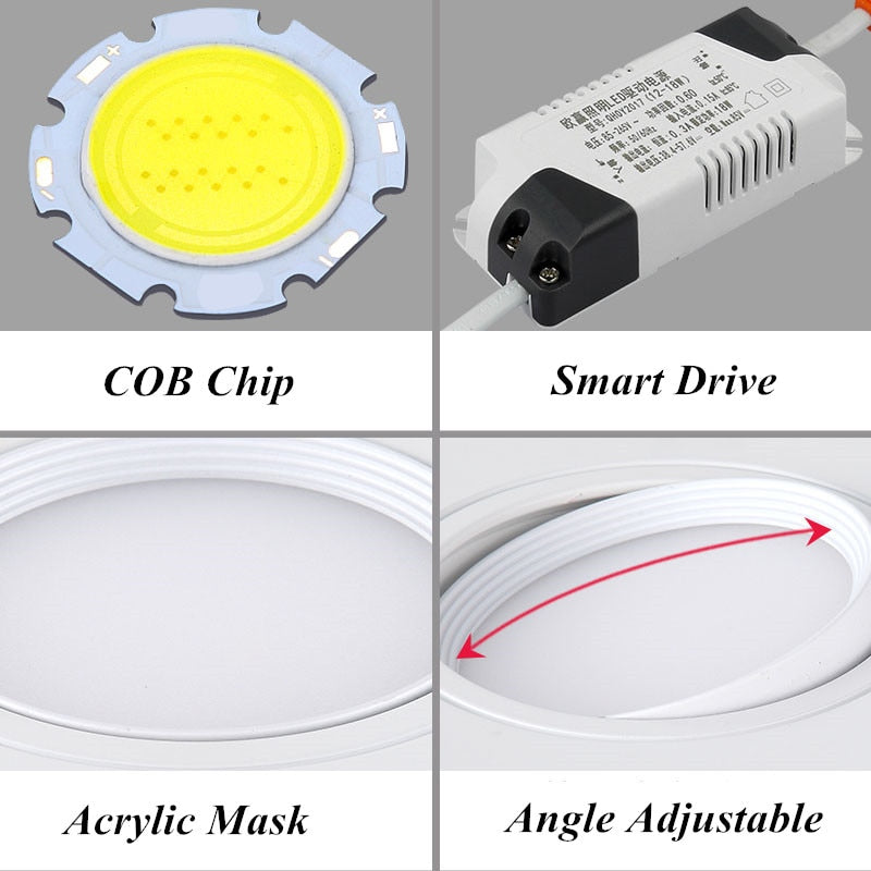 Super Bright LED Dimmable Square Cob Downlight COB 7W 10W 14W 20W LED Spot Light Decoration Ceiling Lamp AC 110V 220V White Body
