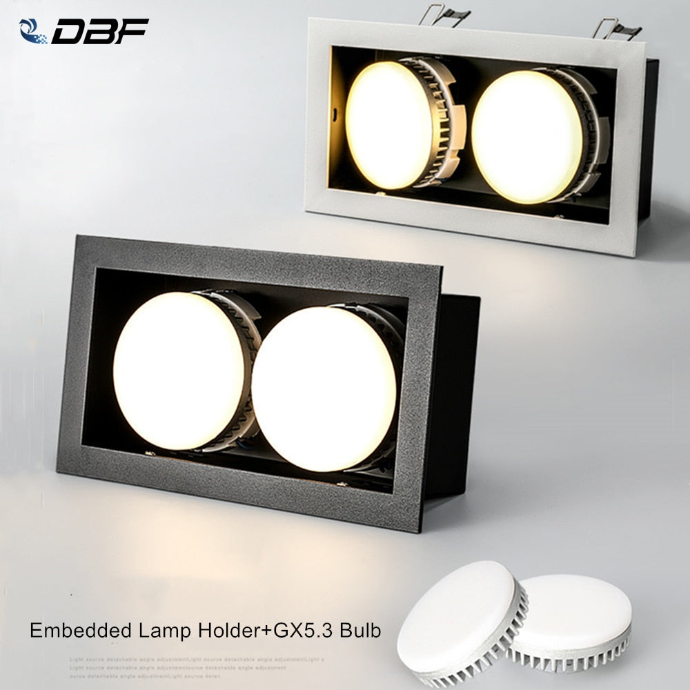 DBF Free Bulb Replace LED Recessed Square Downlight 14W 18W 24W Rotatable Angle LED Ceiling Spot Light with GX5.3 Bulb AC 220V