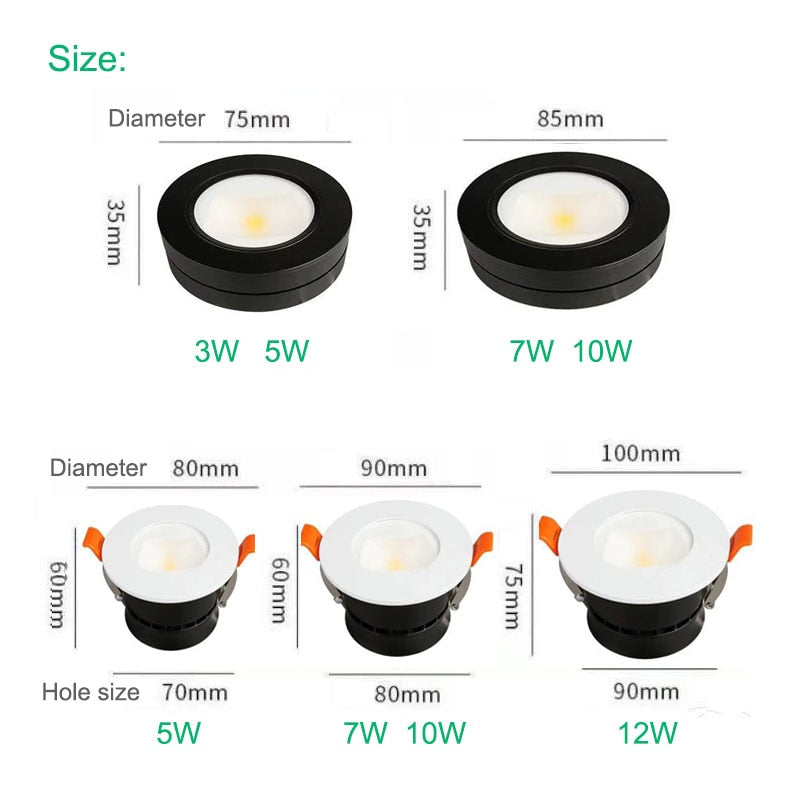 Surface mounted LED downlight C0B spotlight 3W 5W 7W 10W ultra-thin driverless 25° oblique spot light LED ceiling light AC220V