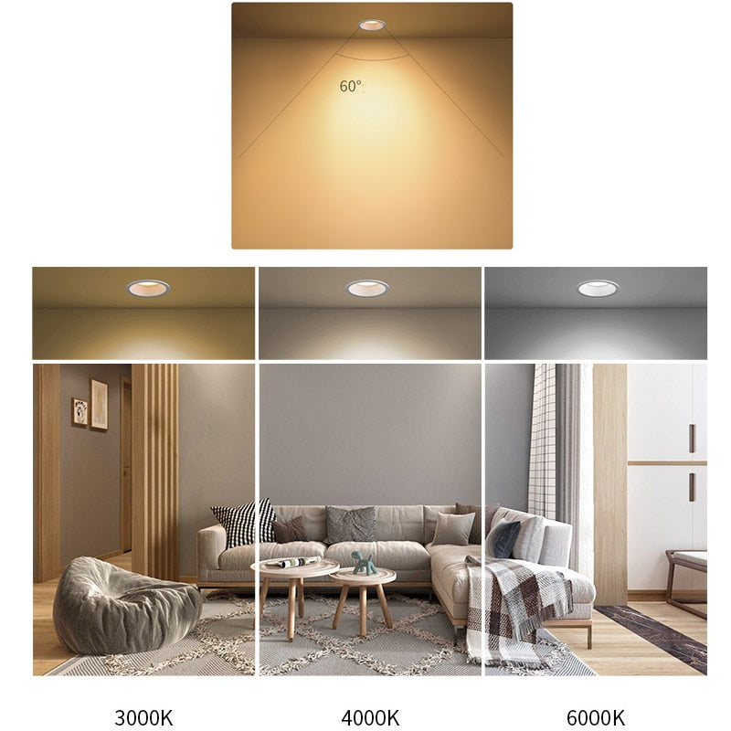 Deep Anti-Glare LED Ceiling Downlight Dimmable COB Spot Lights 15W 12W 7W Bedroom Kitchen Study Lamp 85-265v 2021 Newest