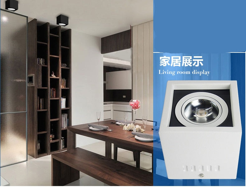 Square COB LED Downlights 15PCS/LOT 7W 10W 15W 20W 30W Surface Mounted LED Ceiling Lamps Spot Light LED Downlights AC85V-265V