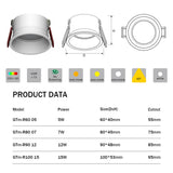 Led Downlight Recessed Led Ceiling Spotlights Aluminum High Brightness 5W 7W 12W 15W  Dimmable Narrow Side No glare AC90-265V