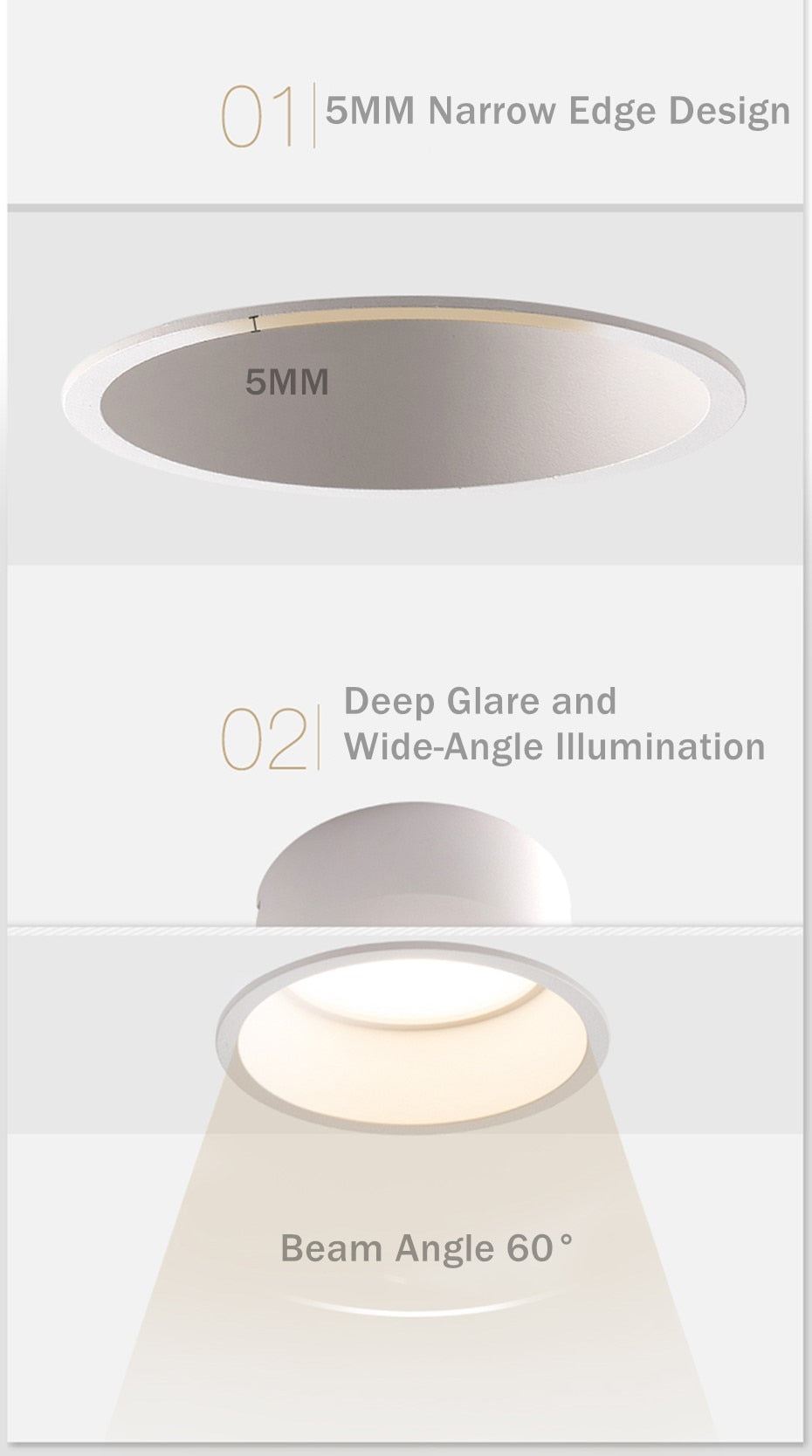 Led Downlight Recessed Led Ceiling Spotlights Aluminum High Brightness 5W 7W 12W 15W  Dimmable Narrow Side No glare AC90-265V