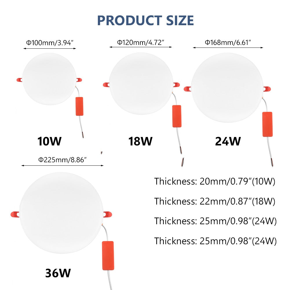 LED Panel Lights 10W 18W 24W 36W Recessed Downlight Ceiling Open Hole Adjustable Cool White Home Decor Bedroom Indoor Light