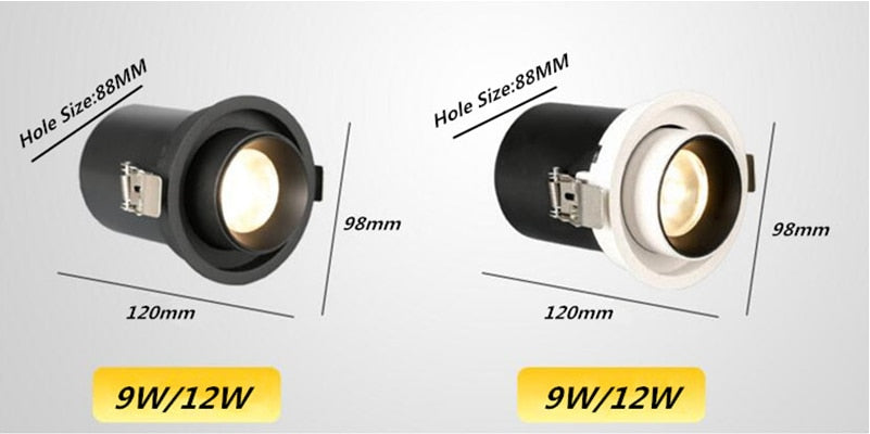 Dimmable Recessed Folding Rotation 360° LED Downlights 12W 18W 24W COB LED Ceiling Spot lights AC85~265V Background Painting Lamp