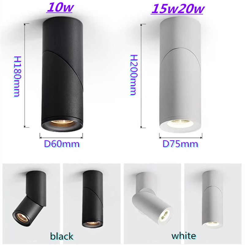 High quality Surface Mounted Rotating LED COB dimmable Downlights ac85-265V 10W 15W 20W LED Ceiling Lamp Spot Lights