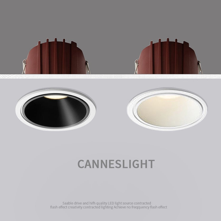 Anti Glare LED COB Recessed Downlight 7W 12W Spot Lights Natural White Warm White Background LED Ceiling Spot Light