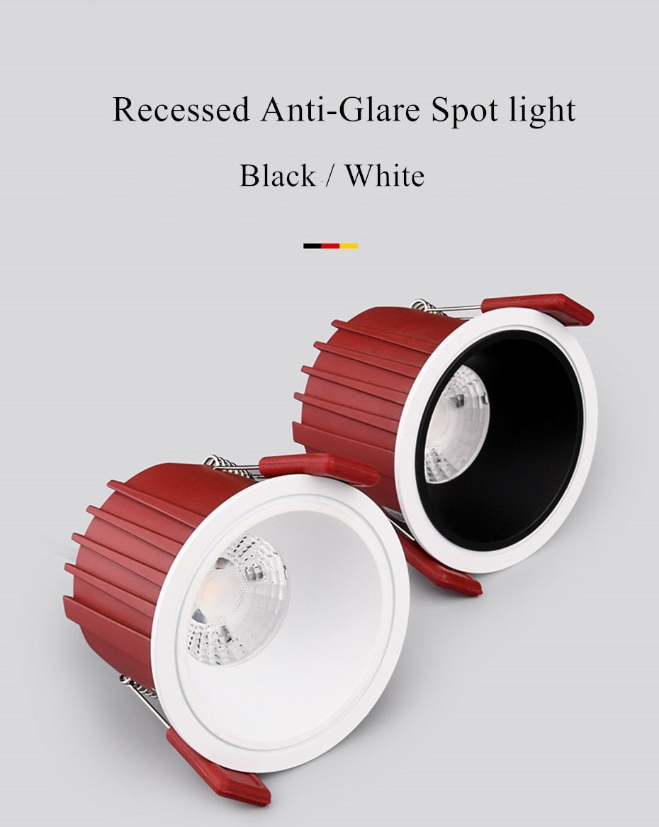 Anti Glare LED COB Recessed Downlight 7W 12W Spot Lights Natural White Warm White Background LED Ceiling Spot Light