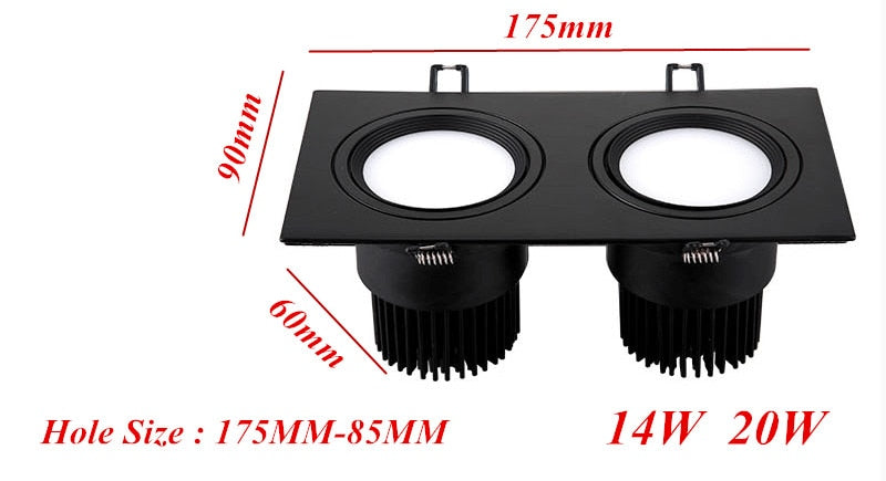 Bright Square Recessed LED Dimmable Square Downlight COB 7W 10W 14W 20W Black LED Spot light Ceiling Lamp AC 110V 220V