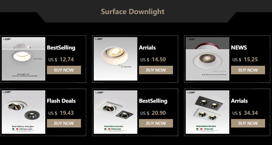 DBF 2021 New Deep-Glare LED Ceiling Spot Light 7W 12W 15W Angle Adjustable Dimmable Embedded Downlight for Living room Bedroom