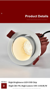 DBF 2021 New Deep-Glare LED Ceiling Spot Light 7W 12W 15W Angle Adjustable Dimmable Embedded Downlight for Living room Bedroom