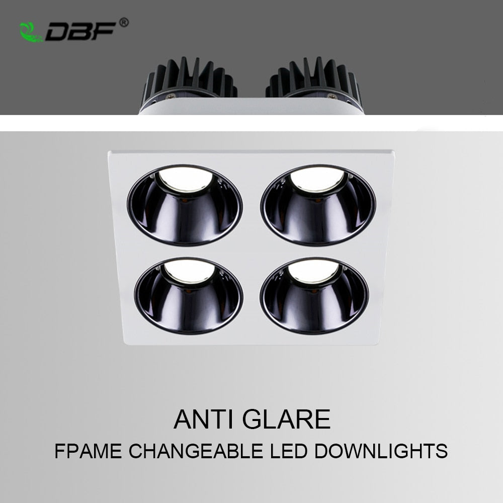 Anti Glare Ceiling Recessed LED COB Downlights Angle Adjustable 4 Heads 28W 48W 60W 80W Spot Light Home Indoor Bedroom 110V 220V