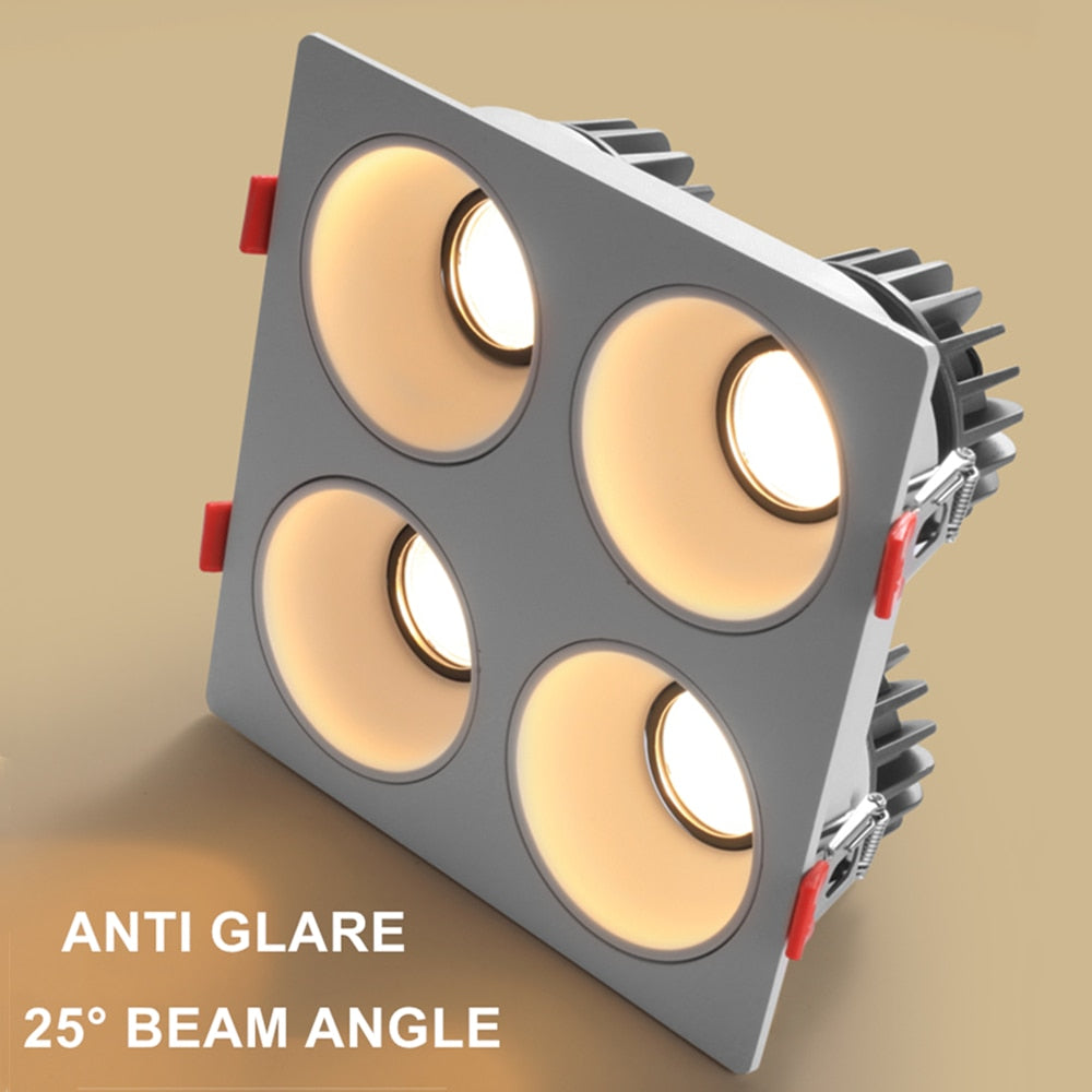 Anti Glare Ceiling Recessed LED COB Downlights Angle Adjustable 4 Heads 28W 48W 60W 80W Spot Light Home Indoor Bedroom 110V 220V