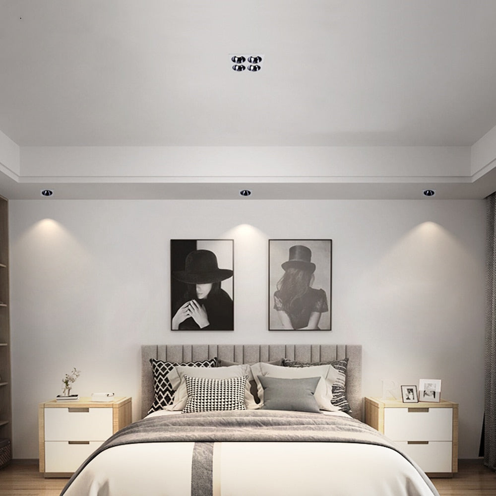 Anti Glare Ceiling Recessed LED COB Downlights Angle Adjustable 4 Heads 28W 48W 60W 80W Spot Light Home Indoor Bedroom 110V 220V