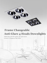 Anti Glare Ceiling Recessed LED COB Downlights Angle Adjustable 4 Heads 28W 48W 60W 80W Spot Light Home Indoor Bedroom 110V 220V