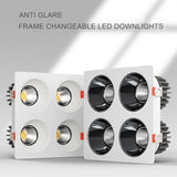 Anti Glare Ceiling Recessed LED COB Downlights Angle Adjustable 4 Heads 28W 48W 60W 80W Spot Light Home Indoor Bedroom 110V 220V