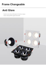 Anti Glare Ceiling Recessed LED COB Downlights Angle Adjustable 4 Heads 28W 48W 60W 80W Spot Light Home Indoor Bedroom 110V 220V