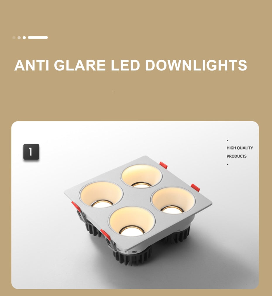 Anti Glare Ceiling Recessed LED COB Downlights Angle Adjustable 4 Heads 28W 48W 60W 80W Spot Light Home Indoor Bedroom 110V 220V