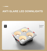 Anti Glare Ceiling Recessed LED COB Downlights Angle Adjustable 4 Heads 28W 48W 60W 80W Spot Light Home Indoor Bedroom 110V 220V