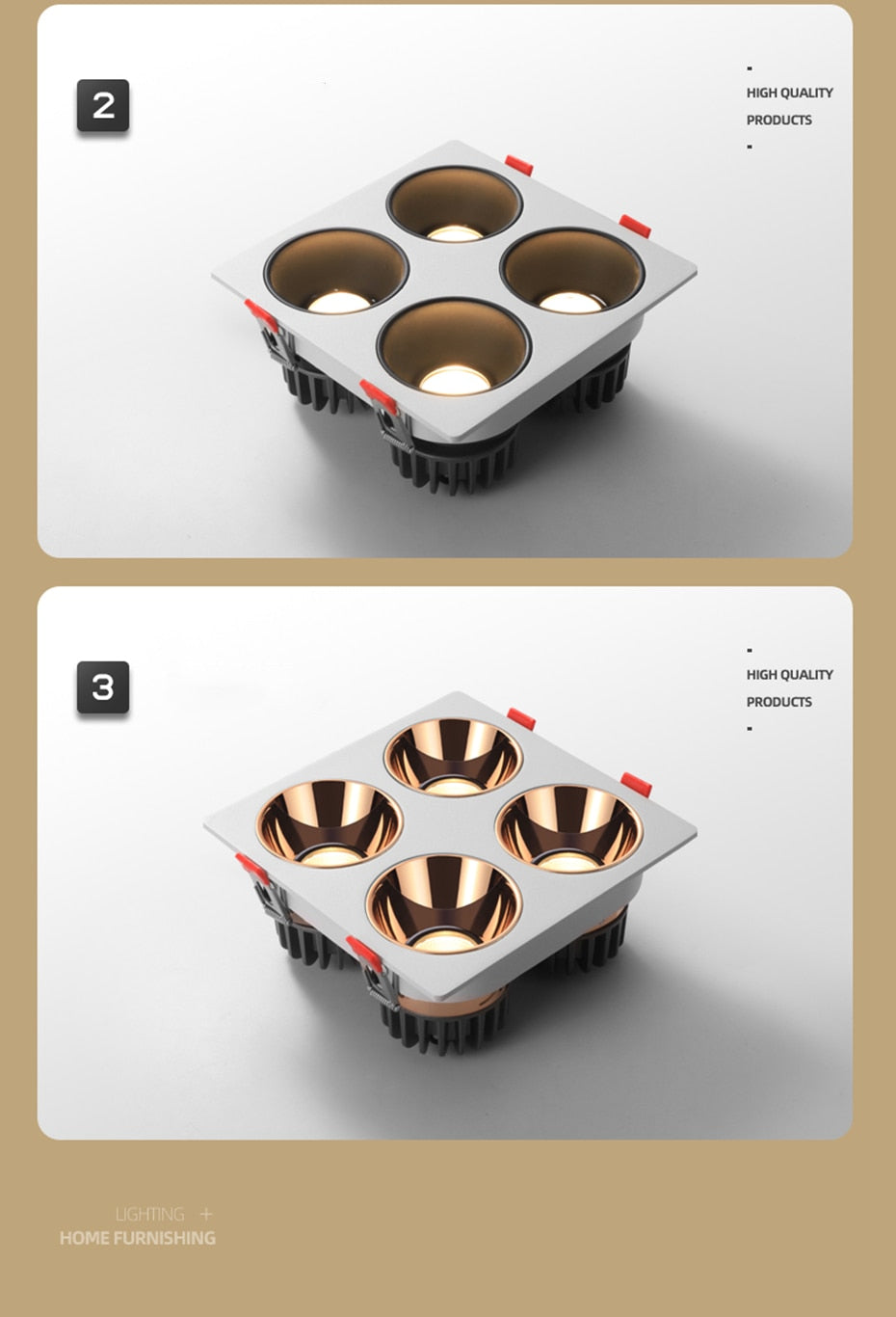 Anti Glare Ceiling Recessed LED COB Downlights Angle Adjustable 4 Heads 28W 48W 60W 80W Spot Light Home Indoor Bedroom 110V 220V